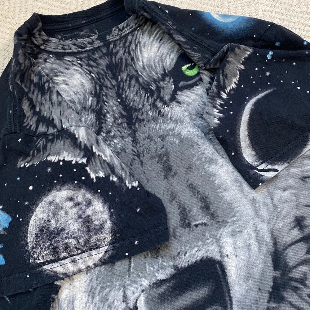 Liquid Blue Wolf All Over Print Reversible T-Shirt Green Eyes Mens M AOP - Picture 4 of 6